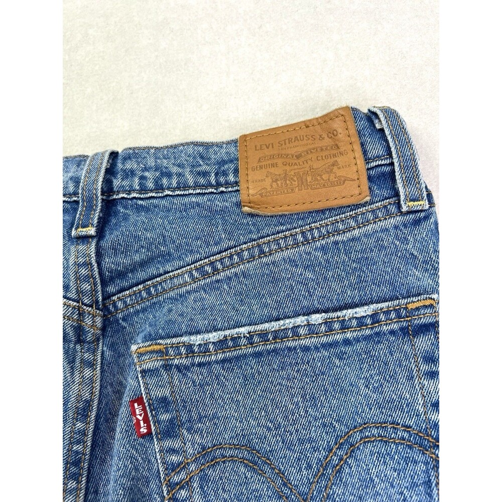 Levi's Premium Jeans Womens 27 Ribcage Straight Ankle Blue Denim Pants Raw Hem - Picture 6 of 12